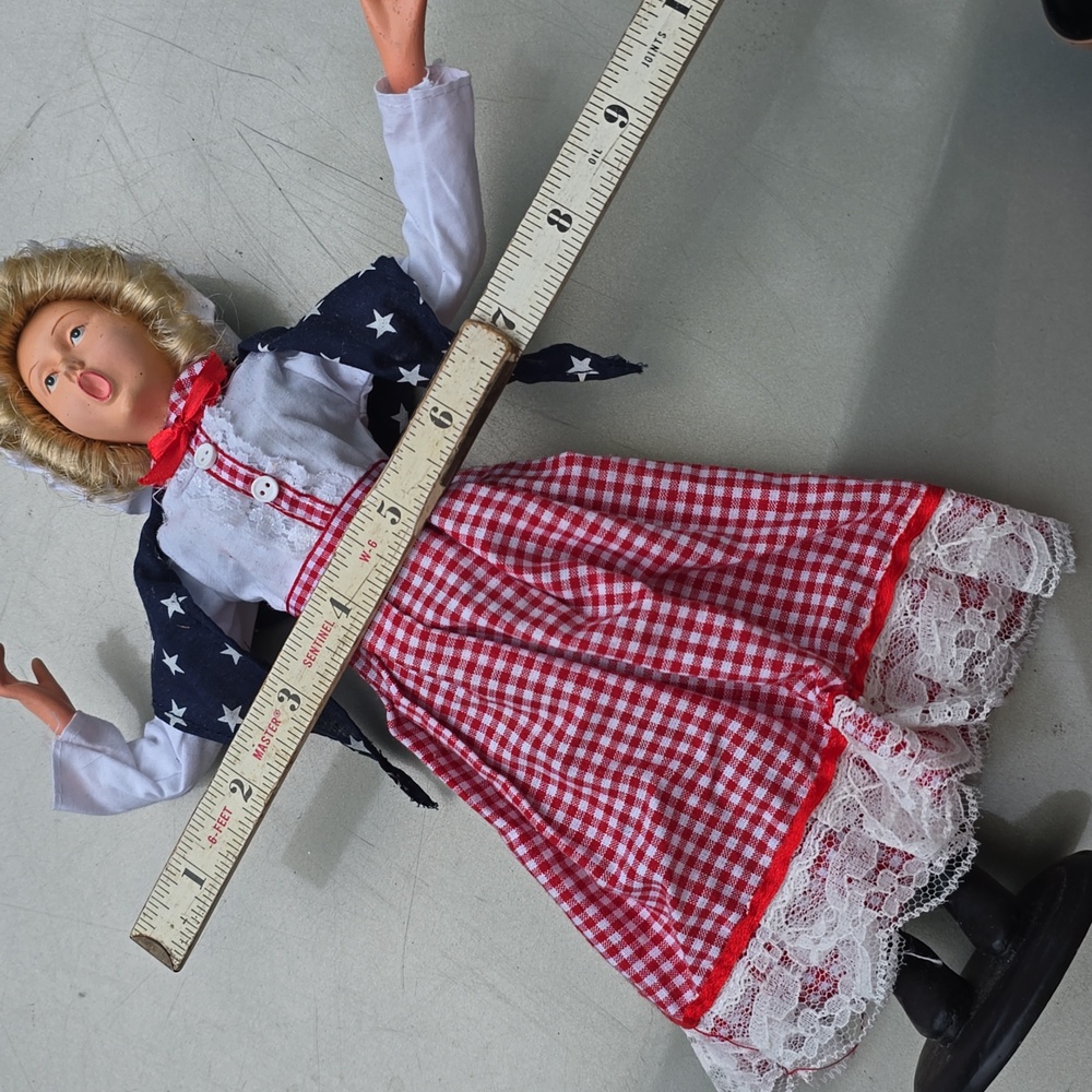 Vintage NOT Byers Choice* Style DOLL Americana 4th JULY Stars Gingham Dress 12"